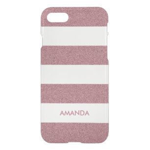 Rose Gold Faux Glitter white Stripe add your name iPhone SE/8/7 Case