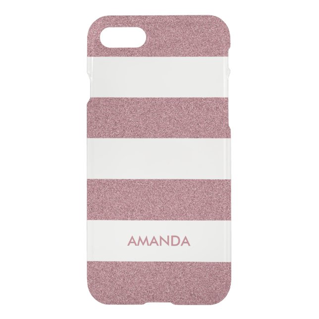 Rose Gold Faux Glitter white Stripe add your name Uncommon iPhone Case (Back)