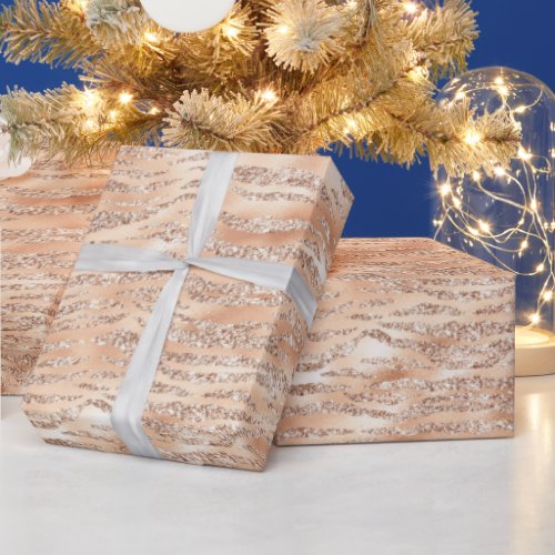 Rose Gold Faux Glitter Zebra Stripes Wrapping Paper