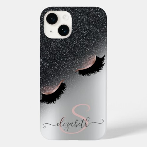 Rose Gold Faux Lashes Black Glitter Ombre Silver   Case_Mate iPhone 14 Case