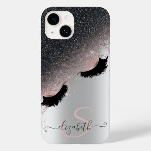 Rose Gold Faux Lashes Black Glitter Silver Case-Mate iPhone 14 Case