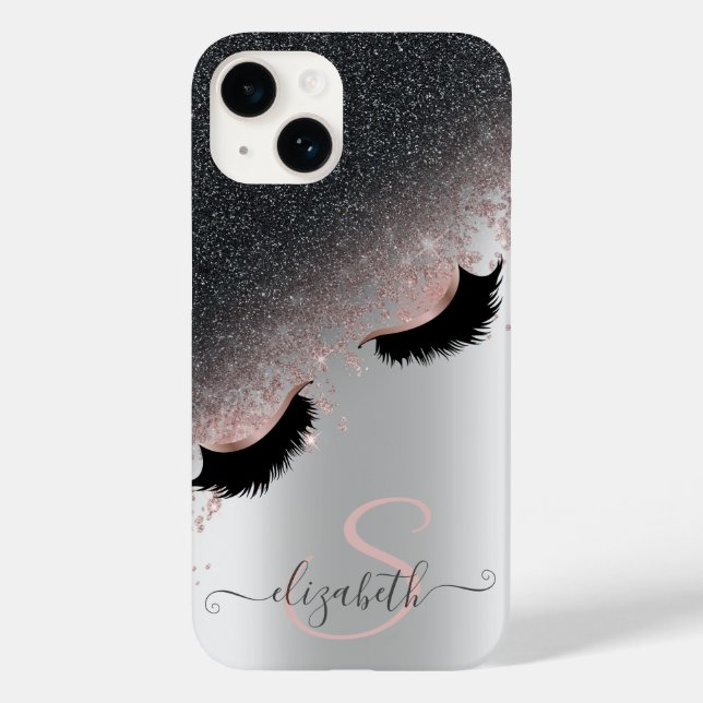 Rose Gold Faux Lashes Black Glitter Silver  Case-Mate iPhone Case (Back)