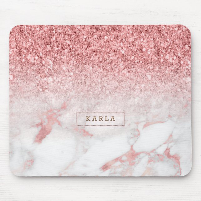 Rose-gold faux marble & glitter ombre mouse pad (Front)