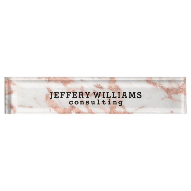 Rose-gold faux marble stone desk name plate (Front)