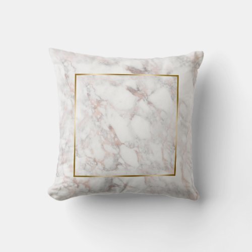 Rose_Gold Faux Marble Stone Gold Border Frame Throw Pillow