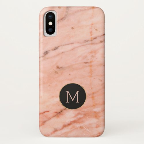 Rose_gold faux marble stone print monogram iPhone x case