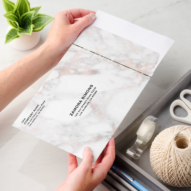 Rose-Gold Faux Marble Texture Envelope Mailers (Desk)