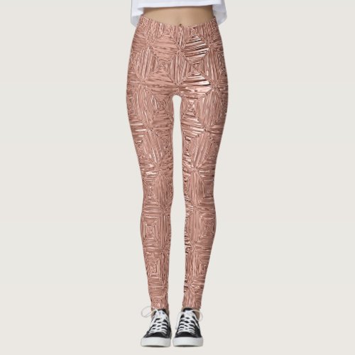 Rose Gold Faux Metallic Geometric Patterned Leggings