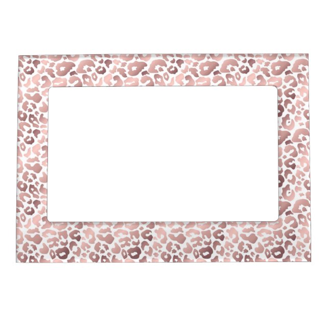 Rose Gold Faux Metallic Leopard Pattern Magnetic Frame (Front)