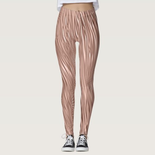 Rose Gold Faux Metallic Streak Patterned Leggings