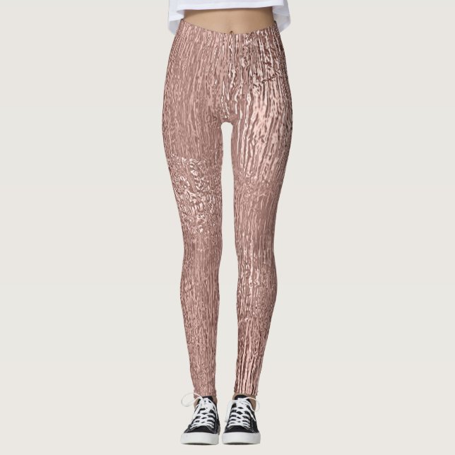 Rose Gold Faux Metallic Streaked Leggings (Front)