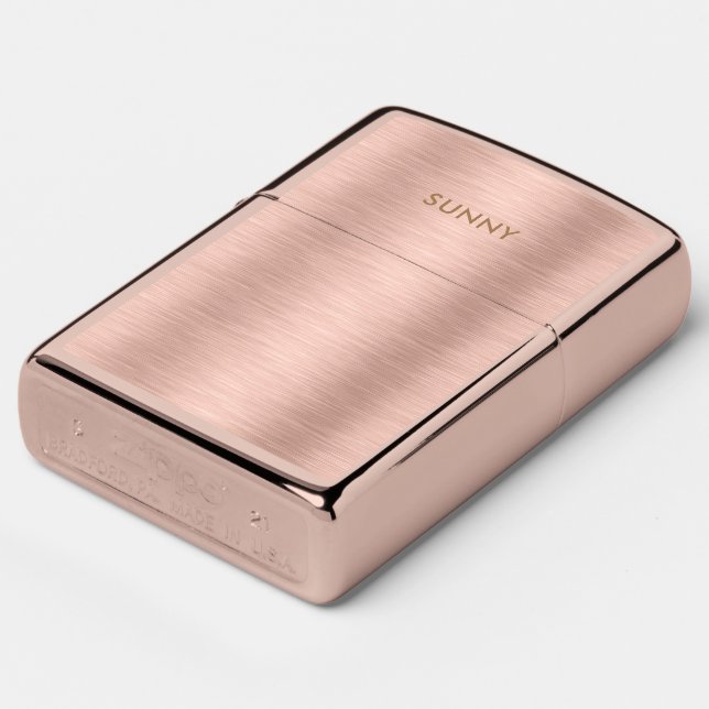 Rose-gold Faux Metallic Texture Zippo Lighter (Angle)