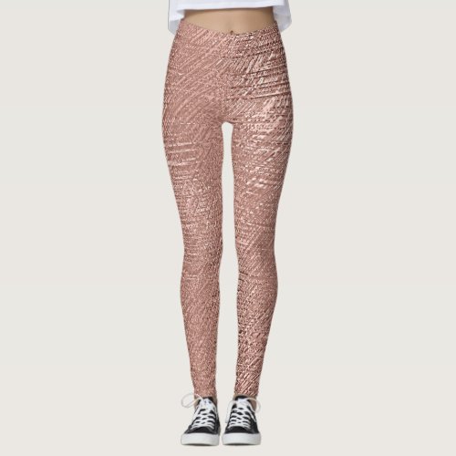 Rose Gold Faux Metallic Textured Leggings