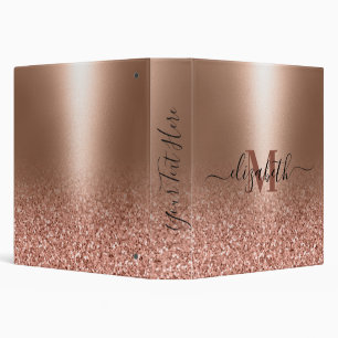 Rose Gold Faux Pink Glitter 3 Ring Binder