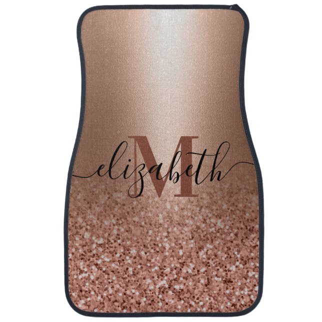 Rose Gold Faux Pink Glitter Car Floor Mat (Front)