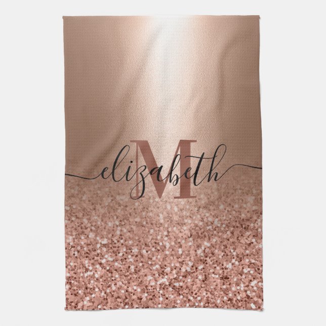 Rose Gold Faux Pink Glitter Kitchen Towel (Vertical)