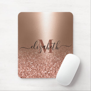 Rose Gold Faux Pink Glitter Mouse Pad