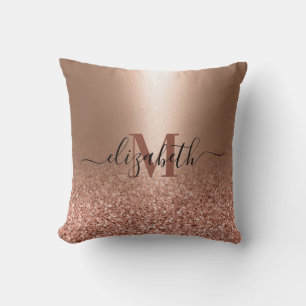 Rose Gold Faux Pink Glitter Throw Pillow