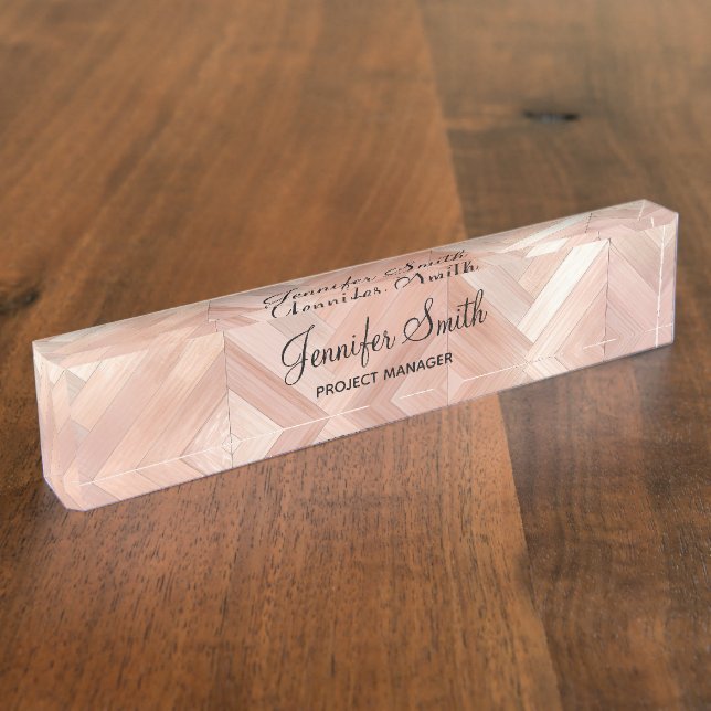 Rose Gold Faux Wood Pattern Desk Name Plate (Side)