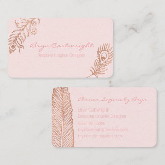Rose Gold Feather Blush Romance Business Cards