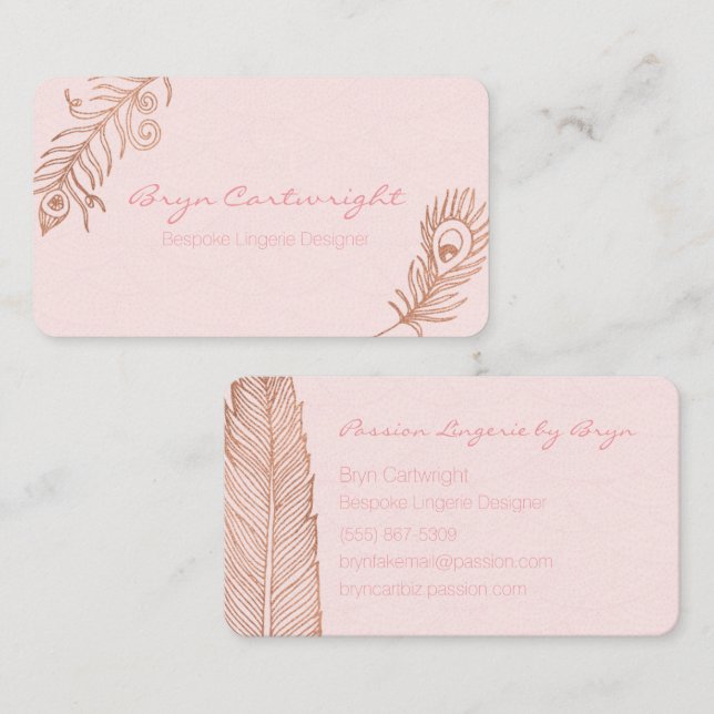 Rose Gold Feather Blush Romance Business Cards (Front/Back)