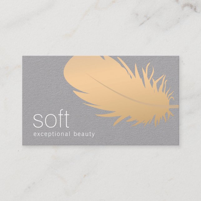 Rose Gold Feather Esthetician Skincare Gray Business Card (Front)