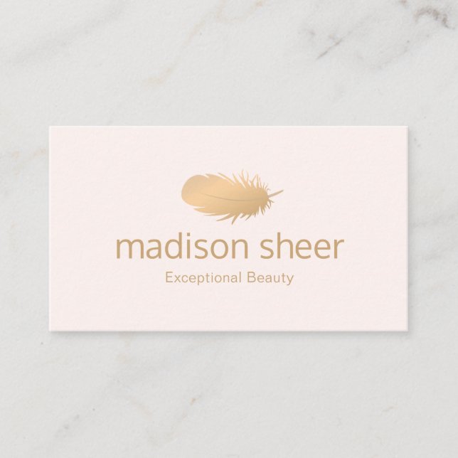 Rose Gold Feather Light Pink Esthetician Skincare Business Card (Front)