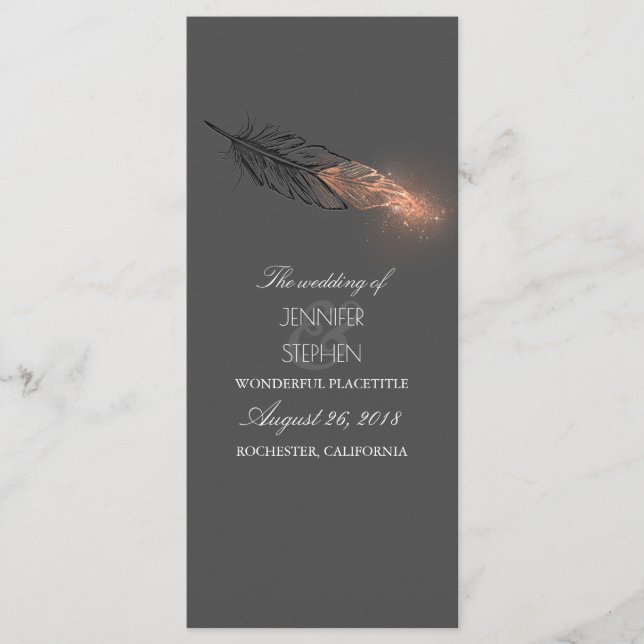 Rose Gold Feathers Elegant Chic Wedding Program (Front)