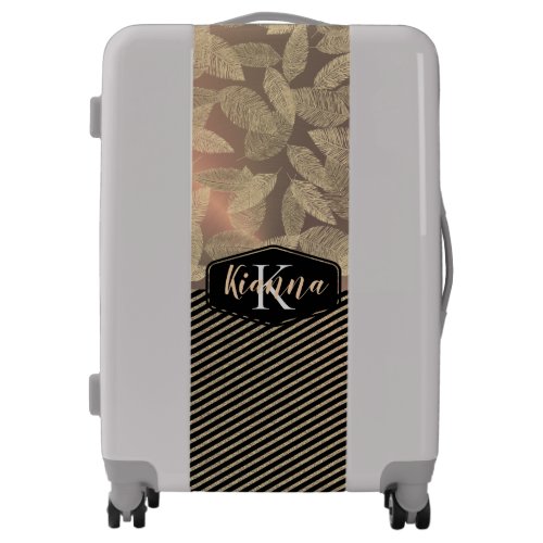 Rose Gold Feathers with Stripes Monogram         L Luggage