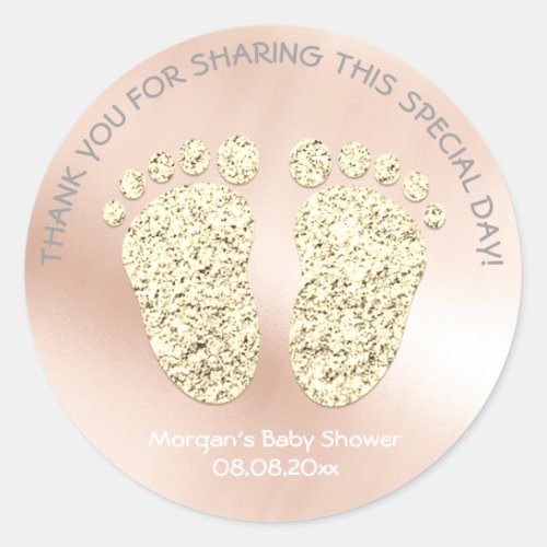 Rose Gold Feet Baby Shower Favor Gift Thank Gray Classic Round Sticker