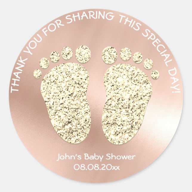 Rose Gold Feet Baby Shower Favor Gift Thank You Classic Round Sticker (Front)