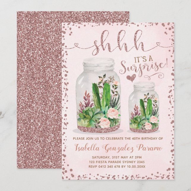 Rose Gold Fiesta Adult Woman Birthday Invite (Front/Back)