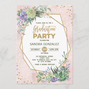 Rose Gold Fiesta Graduation Invite Geometric Frame