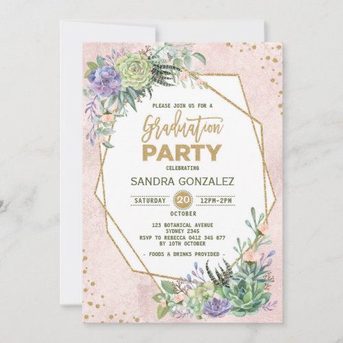 Rose Gold Fiesta Graduation Invite Geometric Frame