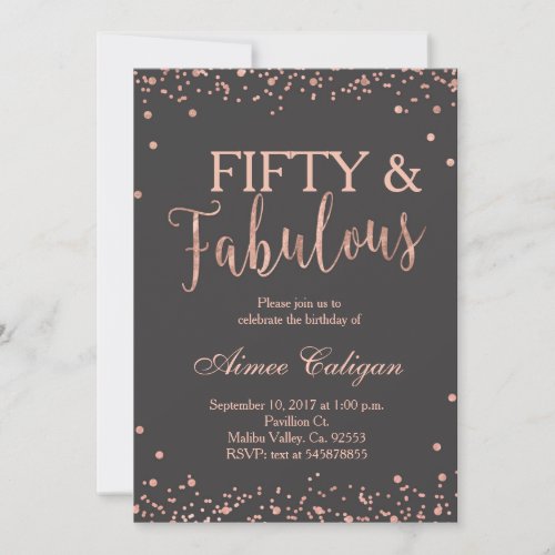 Rose Gold Fifty and Fabulous Birthday Invitation