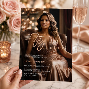 Rose Gold Fifty and Fabulous Photo Foil Invitation