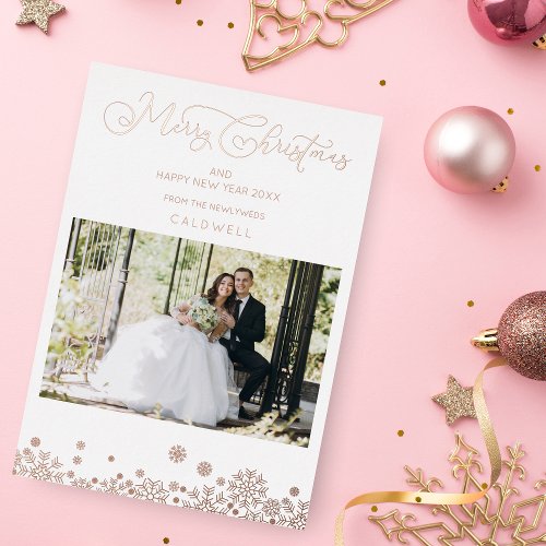 Rose Gold First Christmas Romantic Typography  Foil Holiday Card