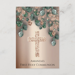 Rose Gold First Holy Communion Christian Cross Invitation