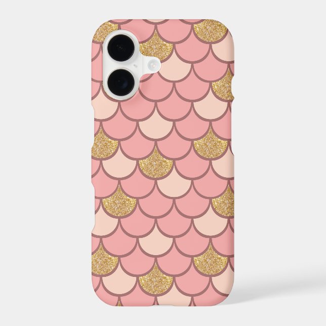 Rose gold fish scale pattern with glitter effect iphone case (Back)