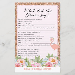 Rose Gold Flamingo Bridal Shower Game PRINTED