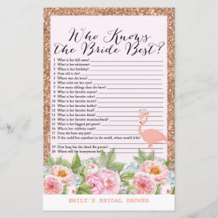 Rose Gold Flamingo Bridal Shower Game PRINTED