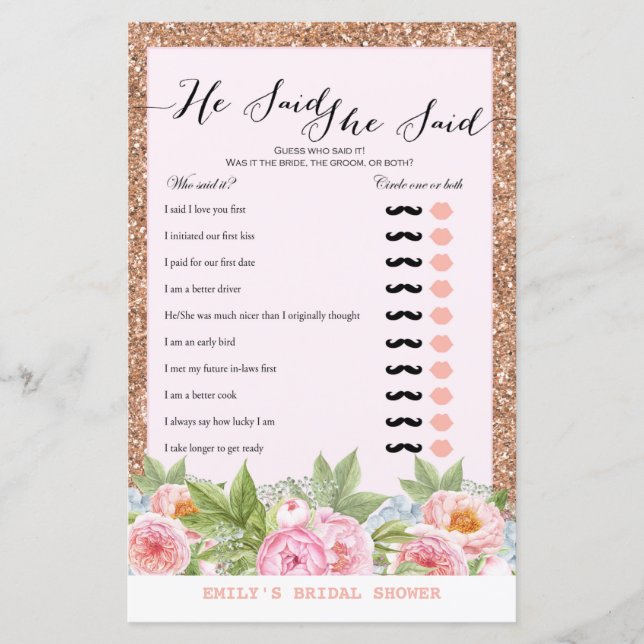 Rose Gold Flamingo Bridal Shower Game PRINTED (Front)