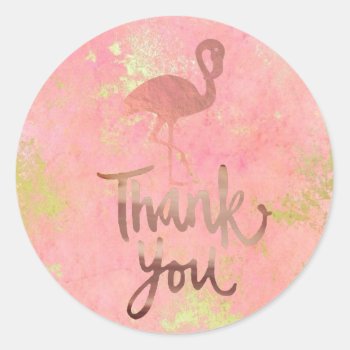 Rose Gold Flamingo Design Thank You Classic Round Sticker by paesaggi at Zazzle
