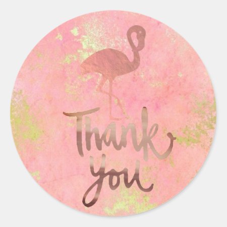Rose Gold Flamingo Design Thank You Classic Round Sticker