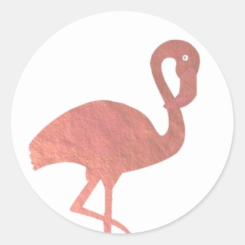 Rose Gold Flamingo Silhouette Classic Round Sticker by paesaggi at Zazzle
