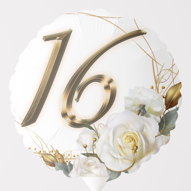 Rose Gold Floral 16 Birthday Balloon (Front)