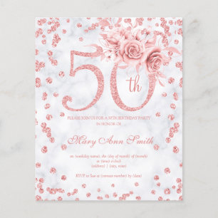 Rose Gold Floral 50th Birthday Marble Invite Flyer