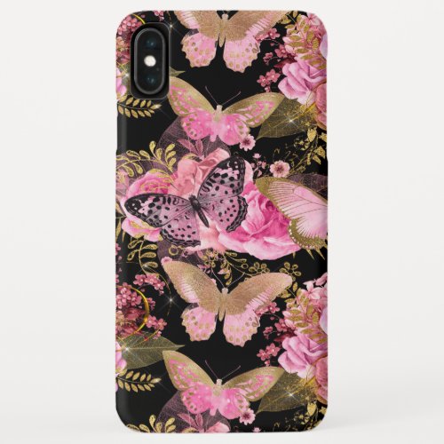 Rose Gold Floral and Butterfly Girly Pattern iPhone XS Max Case