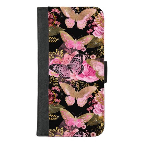 Rose Gold Floral and Butterfly Girly Pattern iPhone 87 Plus Wallet Case