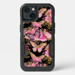 Rose Gold Floral and Butterfly Girly Pattern iPhone 13 Case